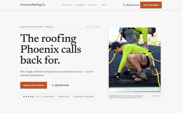 Flagship concept — Ironwood Roofing Co.